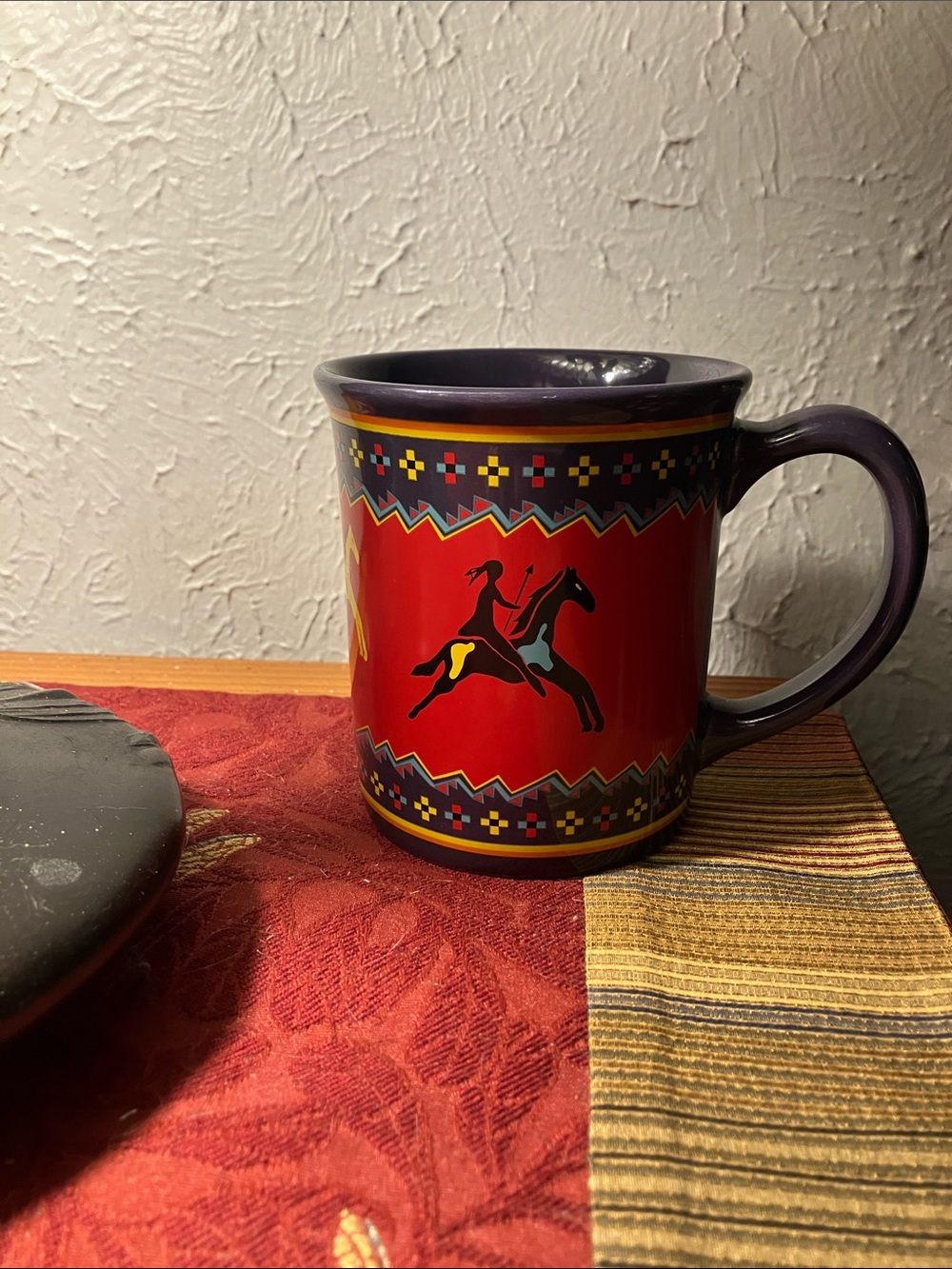 Pendleton Red Southwestern Horse Ceramic Mug with Navy Trim